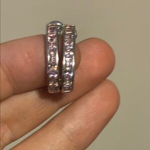 Sterling Silver 925 Pink Princess Diamond Huggie Hoop Earrings CZ